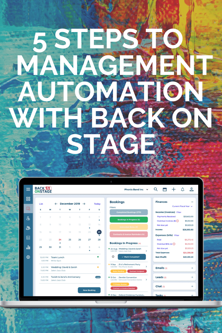 Music artist management automation with back on stage