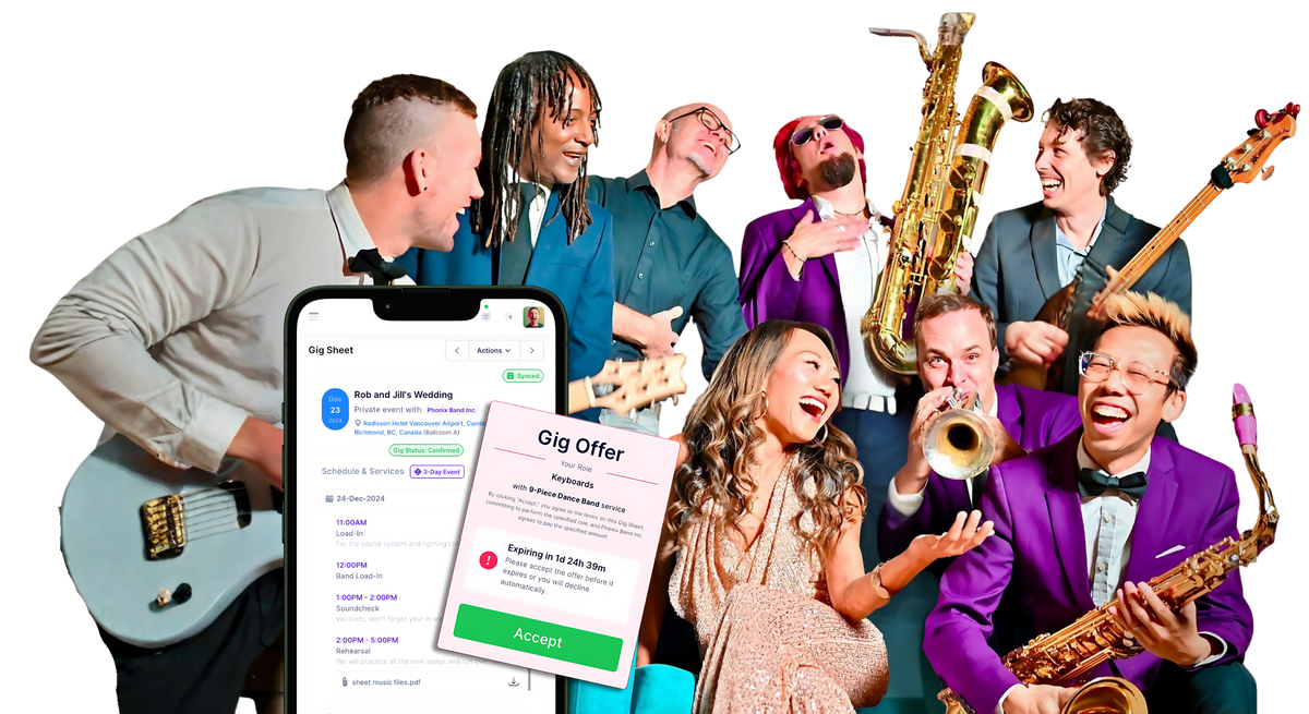 Back On Stage musicians using the app to manage gig details, offers, and performance logistics